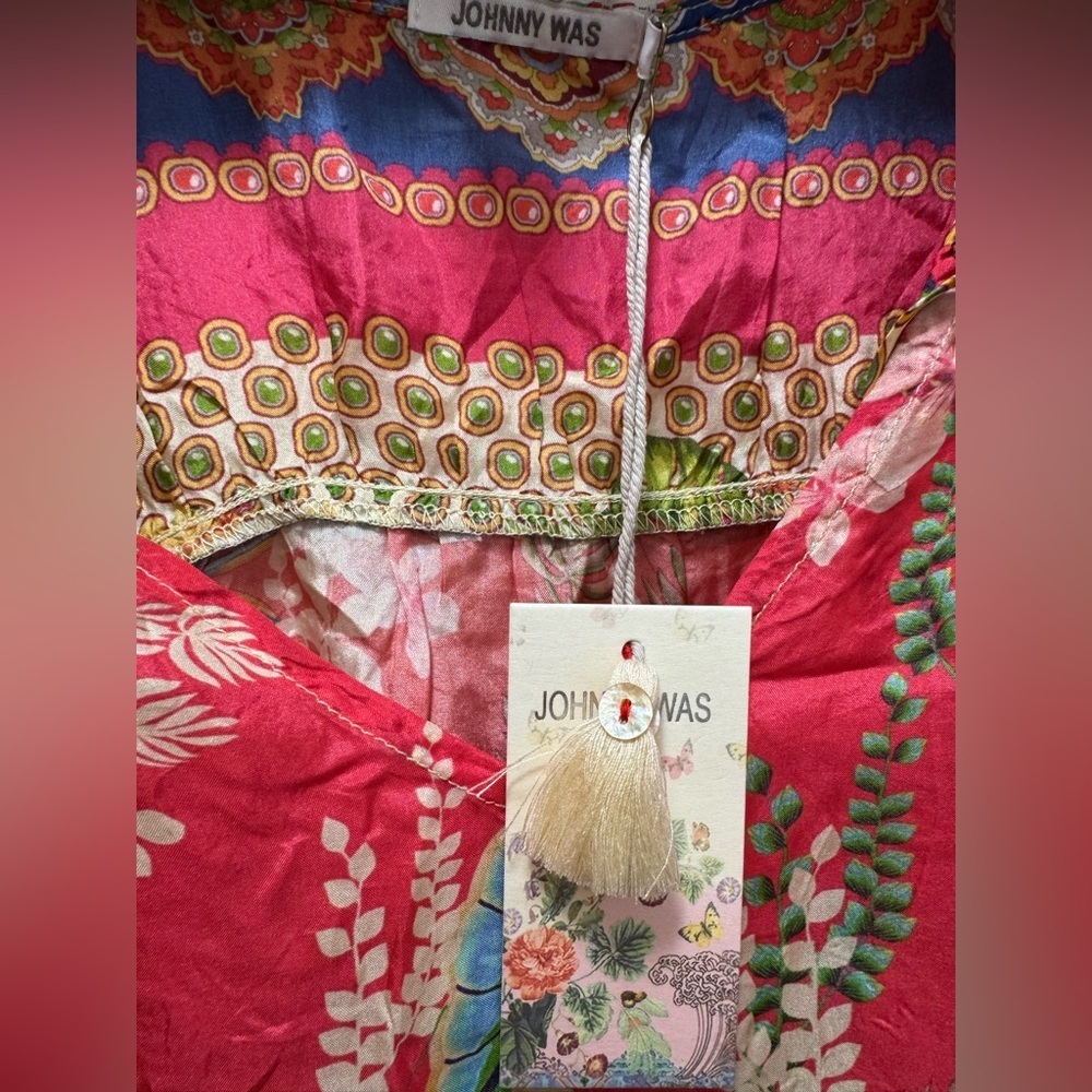 BNWT Johnny Was Rapsodia Arianna Tie Neck Boho Floral Silk Top Multi S $270 - Picture 5 of 7